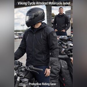 Viking Cycle Men's Black Armored Motorcycle
Jacket Size M Protective Riding Gear
